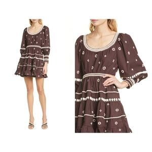 NWT ULLA JOHNSON Adama Beaded Long Sleeve Minidress Size 4